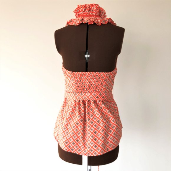 Orange Print Ruffled Halter Top Size M - Picture 5 of 8